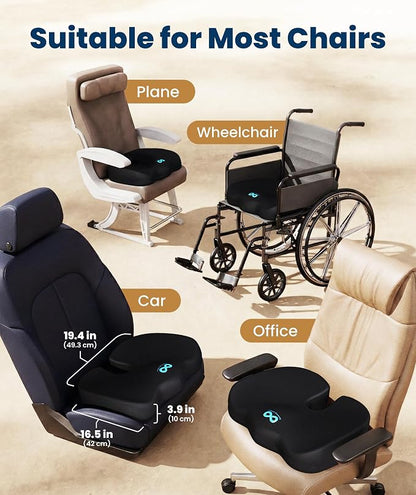 Everlasting Comfort Doctor Recommended Memory Foam Seat Cushion for Office Chairs & Car - Ergonomic Office Desk Accessories - Cushions for Tailbone Pain Relief, Sciatica (Black, X-Large)