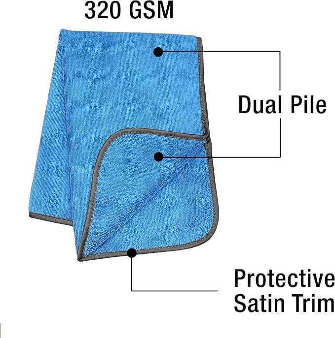 Detailer's Preference Large 320 GSM Microfiber Towels for Car Detailing, Washing, Drying, Ultra Soft Terry Weave, Scratch-Free, Lint-Free, Multi-Surface, Reusable, 16x24 Inch, 12-Pack, Blue
