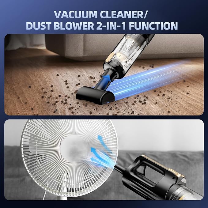 MONOZEL Mini Vacuum Cleaner for Car, 18000Pa 2 in 1 Vacuum Cleaner&Air Duster, 130W Brushless Motor Handheld Vacuum Cordless with 7800mAh Battery, LED Light, Multi-Nozzles for Home, Office, Pet