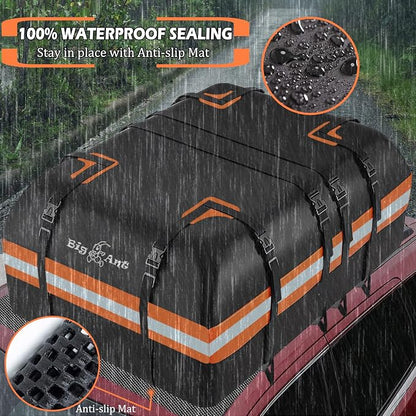 Big Ant Car Rooftop Cargo Carrier Bag, 15 Cubic Feet Waterproof Heavy Duty 840D Car Roof Bag for All Vehicle with/Without Rack - Includes Anti-Slip Mat, 8 Door Hooks, 2 Extra Straps, Luggage Lock