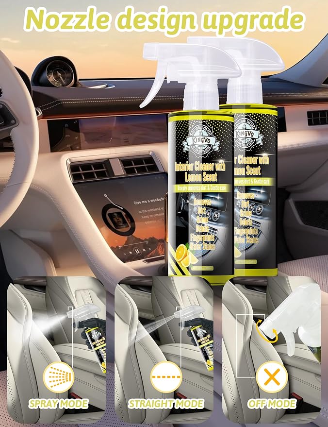 Kingvo Car Interior Cleaner, Interior Cleaner Carpet Dashboard Vinyl Sofa Leather Shiny Car Stuff Detailing Kit Cleaning Supplies,Lemon Scent