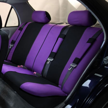 FH Group Flat Cloth Seat Covers Front Seat and Solid Rear Bench Full Set with Gift - Universal Fit for Cars, Trucks & SUVs (Purple)