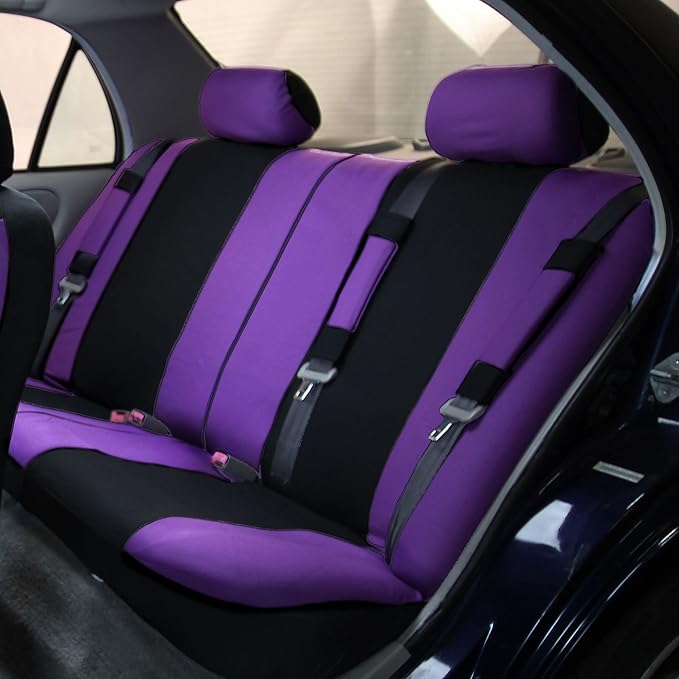 FH Group Car Seat Covers Combo Full Set with Carpet Floor mats Steering Wheel Cover and Seat Belt Pads- Universal Fit for Cars Trucks and SUVs Purple