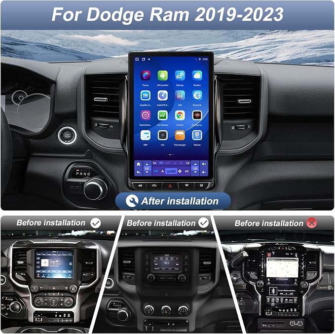 12.95" T-Style Car Radio Upgrade for 2019-2023 Dodge Ram (1500 2500 3500 4500 5500) Rearview Camera Adapter