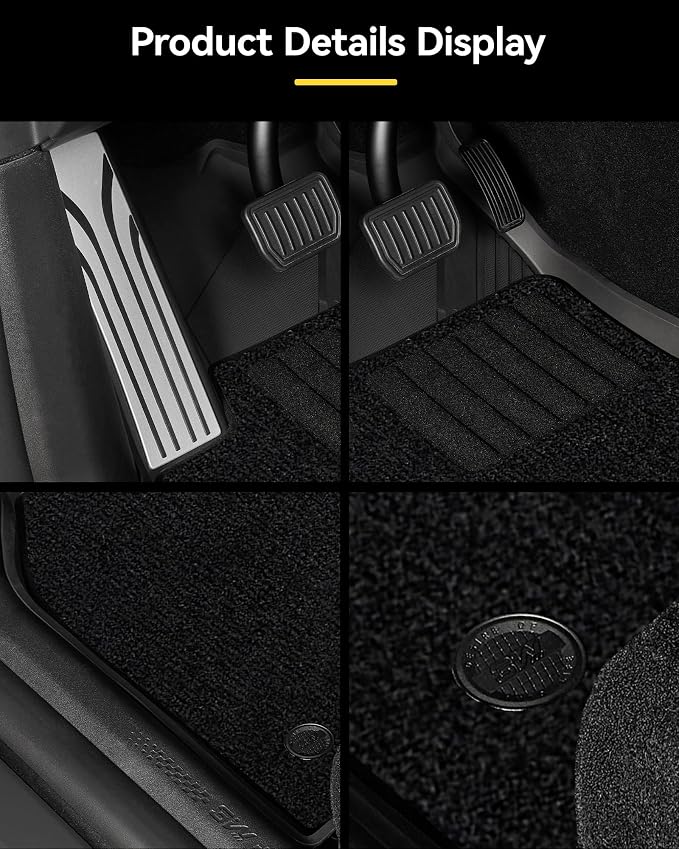 3W Floor Mats with Carpets for 2025 2026 Tesla Model Y Juniper Only Fit Standard 5 Seat Metal Pedal Liner & Rear Cargo Mat & Backrest Mats Anti-Slip All Weather TPE Car Accessories, Black, Vigormold™