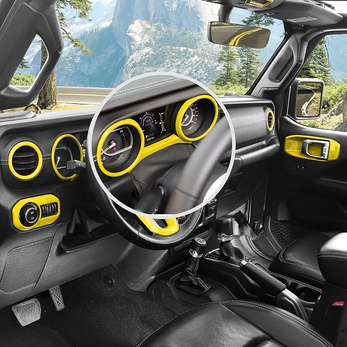 21PCS Full Set Interior Trim Kit for 2018-2023 Jeep Wrangler JL JLU,Air Outlets Door Handle Bowl Roof Reading Light Cover Trim (Yellow)