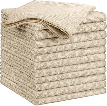 GLIMGLINT Brown Microfiber Cleaning Cloth,12PK Reusable Cleaning Rags, Highly Absorbent Shop Rags Bulk, All-Purpose Car Cleaning Towels for TV Screen, Kitchen, Bathroom, Restaurant Garage, 14"X12"