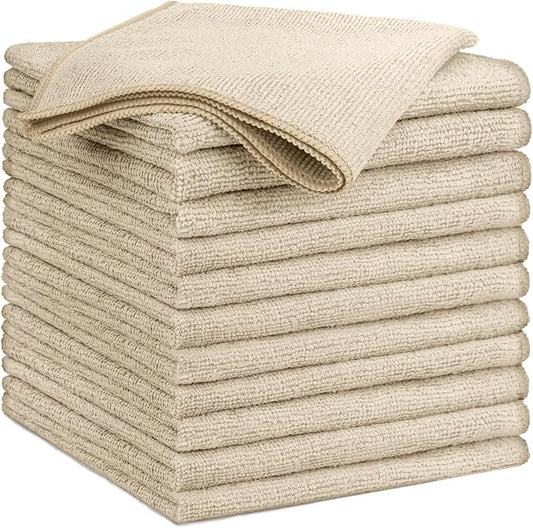 GLIMGLINT Brown Microfiber Cleaning Cloth,12PK Reusable Cleaning Rags, Highly Absorbent Shop Rags Bulk, All-Purpose Car Cleaning Towels for TV Screen, Kitchen, Bathroom, Restaurant Garage, 14"X12"