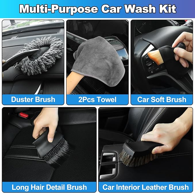 Car Cleaning Kit, Car Detailing Kit with Car Vacuum 8000PA High Suction, Car Interior Cleaning Supplies with Detailing Brushes, Windshield Cleaner Tool, Car Accessories for Men & Women