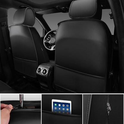 CAR PASS Nappa Leather Car Seat Covers Front Seats, Luxury Seat Protector for Cars, Waterproof Anti-Slip Seat Cushion Airbag Compatible Universal for Sedan SUV Pick-up Truck Automotive Vehicle, Black