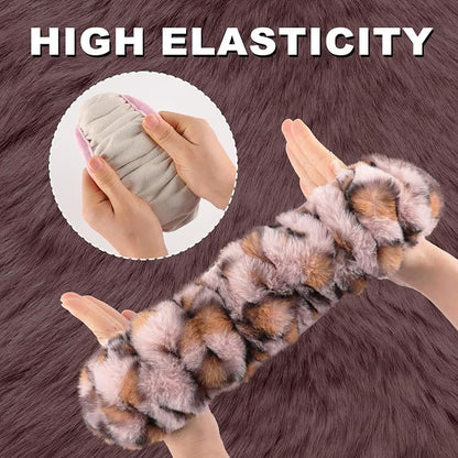 SEG Direct Furry Car Steering Wheel Cover with Gear Shift Cover, Soft and Warm, Cute Fluffy Auto Decor for Women Men, Standard Size, 2 PCS Set, Pink Leopard