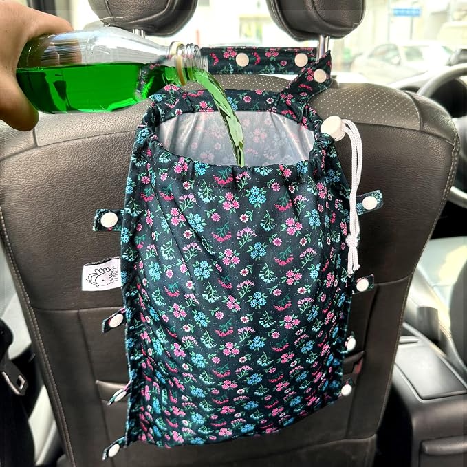 Leak-Proof Waterproof Car Trash Bag Foldable Multipurpose Trash bin Container Storage Cute Grocery Organizer Bag for Automotive Front or Back Seat in Cars SUVs and Trucks