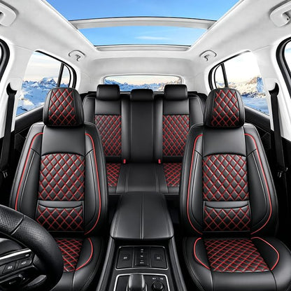 Car Seat Covers Compatible with Hyundai Elantra 2017-2025 2026 - Full Set 5 Seats Luxury Leather All-Weather Seat Cushions & Protectors, Waterproof & Breathable, Airbag Compatible (Redline)