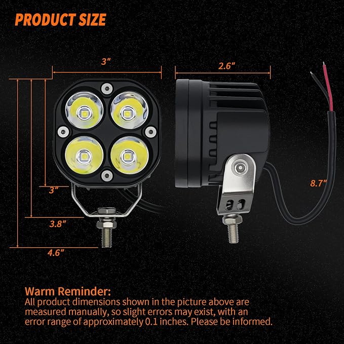 2-Pack 40W 3Inch Spot Beam LED Pod Light - Bright Off-Road Driving Fog Lights, Waterproof Auxiliary Ditch Lights for Truck, SUV, ATV, Boat, Motorcycle, Pickup, Tractor