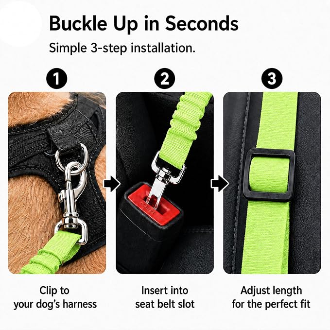 Dog Seat Belt 2Pcs, Retractable Pet Car Harness, Adjustable Dog SeatBelts for Vehicle, Nylon Pet Safety with Elastic Bungee