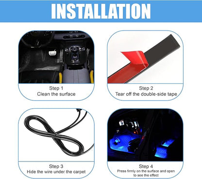 Car LED Strip Light, 24 LED RGB Neon Auto Interior Atmosphere Lights, 12V USB Port Under Dash Ambient Night Light, Universal Decorative Lamp Accessory for Car Truck (Blue, USB)