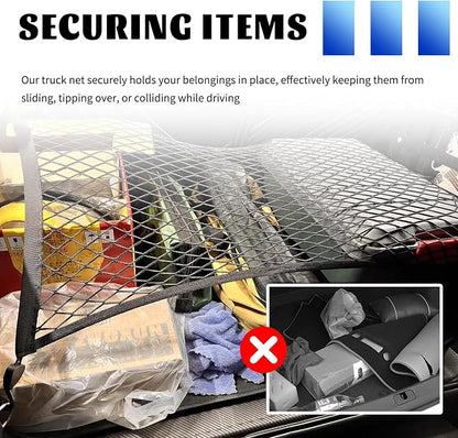Highly Elastic Cargo Nets for SUV with 4 Hooks,27.5"x19.6" Stretch to 55.12"x39.36" Truck Cargo Net as Trunk Organizer,Heavy-Duty Truck Bed Cargoes Net for Secure Load Retention (27.5"x19.6")