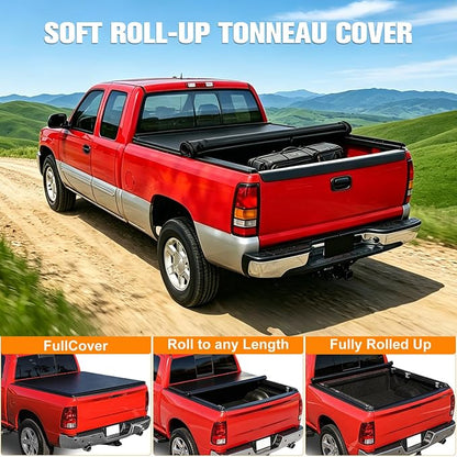 Vinyl Soft Roll Up Truck Bed Tonneau Cover Compatible with 99-07 Chevy Silverado/GMC Sierra 6.5Ft Fleetside Bed