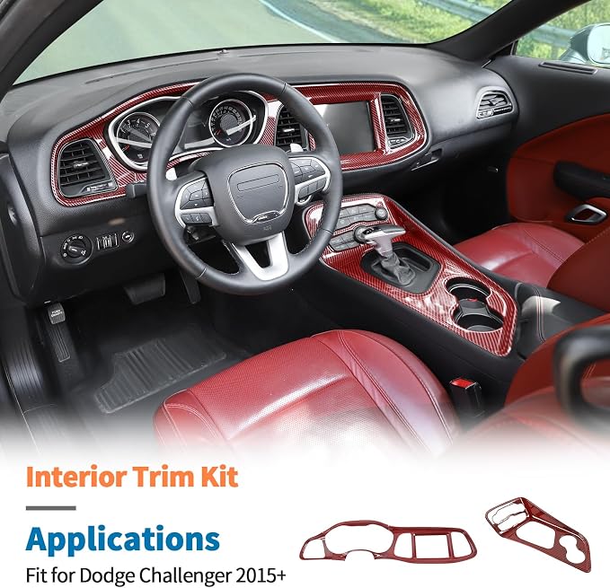 JeCar Red Carbon Fiber Interior Trim Kit Overlay for 2015-2023 Dodge Challenger Interior Accessories, 2pcs