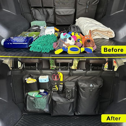 Car Trunk Organizer with Multiple Storage Compartments, Mesh Pockets, Black