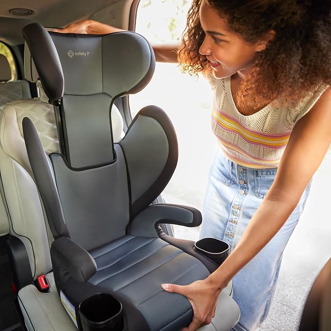 Safety 1st Grow and Go 2-in-1 Booster Car Seat with ComfortWings, Converts High-Back to Backless, 19" Wide, Slim Design, Lightweight, Foldable, Easy-Clean, Cup Holders, 40-100 lbs, Black Sand