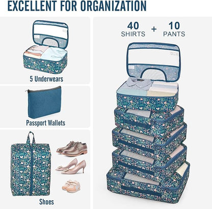 Veken 10 Set Packing Cubes for Travel Essentials,Anti-Wrinkle Buckled Suitcase Organizer for Shoe & Toiletry Bag,Carry On Luggage Bag with 99+ Count Mesh Holes for Airplane & College Dorm Accessories