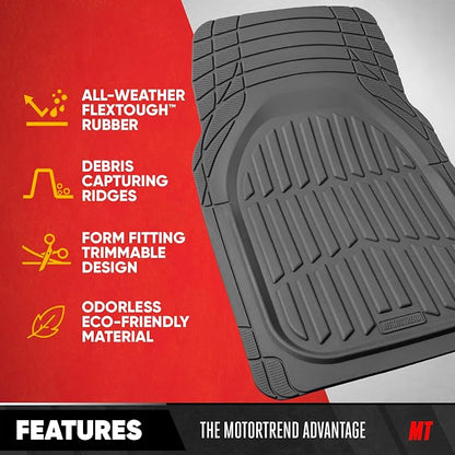 Motor Trend FlexTough LITE Rubber Car Mats Full Set - All Weather Floor Mats for Trucks, Cars & SUVs - Automotive Waterproof Gray Car Floor Mats for Cars Interior Accessories Universal Trim-to-Fit