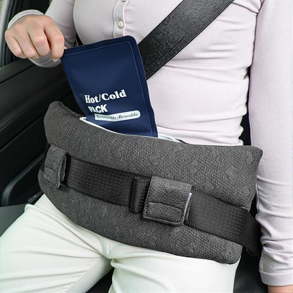 Seat Belt Pillow Post-Surgery – with Ice/Hot Pocket for C-Section, for Chest/Heart Travel, Grey
