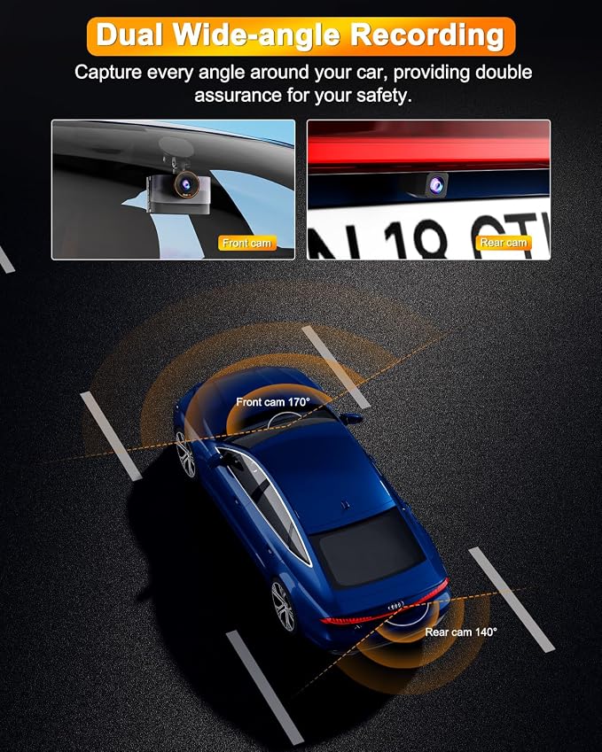 4K Dash Cam Front and Rear, Dual Dash Camera for Cars with 64G SD Card, 3" IPS Dashcam with Night Vision, Time Lapse, 24H Parking Mode, 170° Wide Angle, G-Sensor, Loop Recording, Real WDR