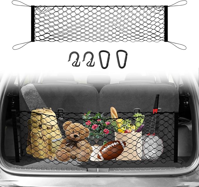 Canvcle Trunk Cargo Net for 2021-2025 2026 Kia Sorento Accessories Envelope Style Mesh Trunk Net Organizer and Storage Stretchable Adjustable Elastic Nylon Rear Cargo Netting with Hooks