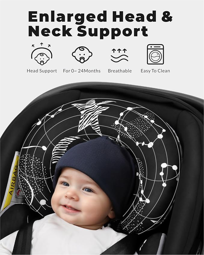 Tinlyfinly Infant Car Seat Insert with Removable Cushion for Preemie to Toddler, Reversible Newborn Carseat Insert for Baby Head Body Support, Fits for Stroller, Baby Swing, Bouncer (Black Star)