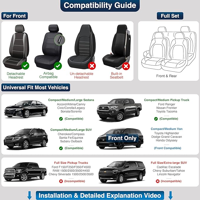 OASIS AUTO Car Seat Covers Full Set, Sporty Faux Leather with Honeycomb Pattern, Waterproof Universal Fit for SUV, Sedan, Pick-up Truck, Automotive Interior Accessories (OS-004 Black&Gray)