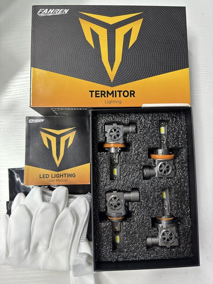 Termitor 9005/HB3 H11/H8/H9 LED Bulbs Combo, 150,000LM insane Brightness, Real 1:1 Mini Size, 6500K White, 70,000Hrs Long Service Life with cooling Fans, Plug N Play, Pack of 4