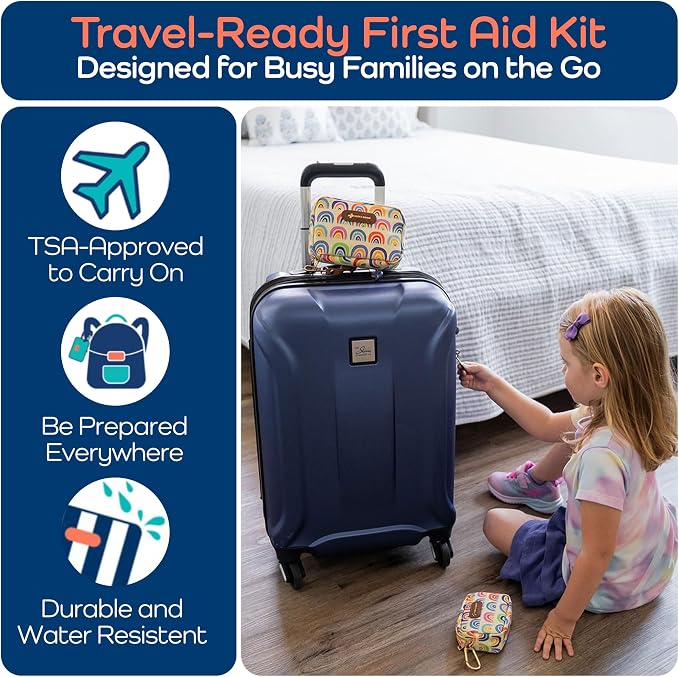 KeepGoing Travel First Aid Kit for Kids – 130 Pc. for Car, Home, Purse, Diaper Bag & Backpack with Latex-Free Bandages - Mini First Aid Kit Travel Size TSA-Approved
