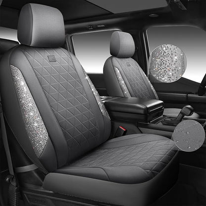 CAR PASS Gray Oxford Bling Diamond Car Seat Covers Full Set Interior Sets, Waterproof Shining Glitter Sparkly Crystal Universal Armrest Fit 95% Automotive Truck SUV Cute Women Girl, Gray Rhinestone
