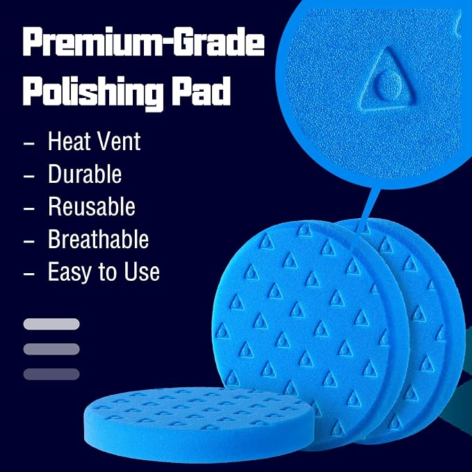6 Inch Polishing Pad - 3Pcs Blue Polishing Pad - 6.5 Inch Face for 6 Inch 150mm Backing Plate - High-Density Buffing Sponge Pads for Car Buffer Polisher Compounding, Polishing & Waxing