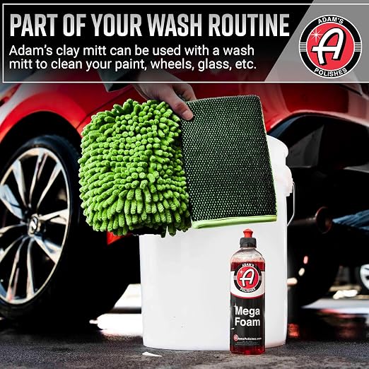Adam's Clay Mitt Kit (Green) - Car Detailing Clay Bar Kit W/Detail Spray Lubricant for Auto Detail Paint Decon - Quickly Removes Debris from Your Vehicle Exterior Paint, Glass, Wheels, Chrome & More