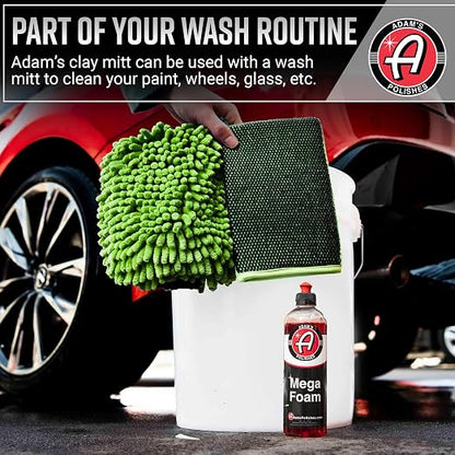 Adam's Clay Mitt Kit (Green) - Car Detailing Clay Bar Kit W/Detail Spray Lubricant for Auto Detail Paint Decon - Quickly Removes Debris from Your Vehicle Exterior Paint, Glass, Wheels, Chrome & More