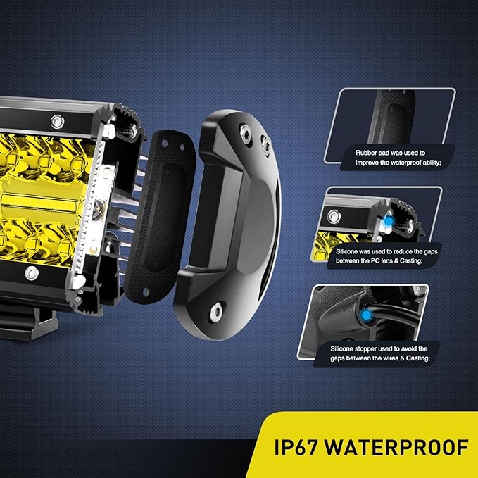 Nilight 2PC 4Inch Yellow Led Pods Triple Row 60W Flood Spot Combo Driving Fog Lights with 16AWG Switch Wiring Harness Kit-2 Leads for Offroad Pickup Trucks ATV UTV SUV, 2 Years Warranty