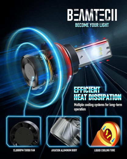 BEAMTECH Bulb, 800% Brighter High Speed Fan 6500K Xenon White 9007 Light Bulbs or Fog Lights Pack of 2
