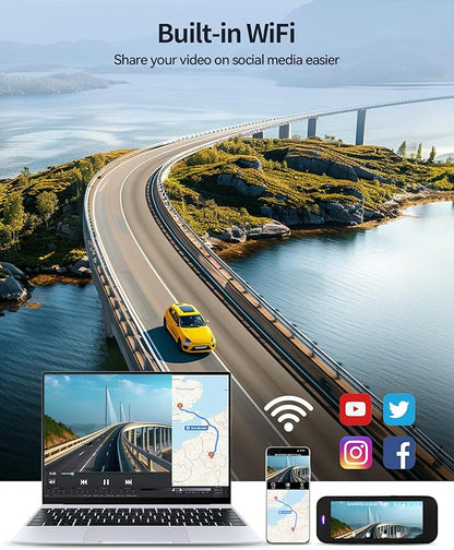 Dash Camera for Cars, 4K Dash Cam Front and Rear with 5G WiFi, Free Card Included, Loop Recording, Night Vision, 170°Wide Angle, G-Sensor, 24H Parking Mode