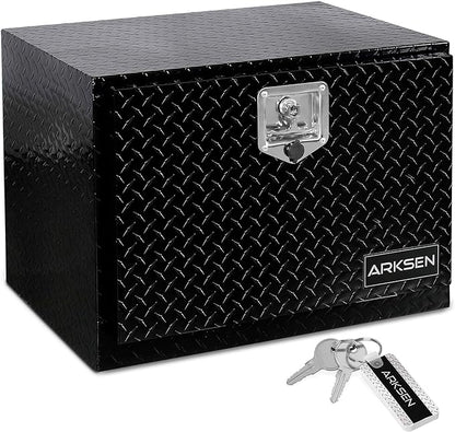 ARKSEN 24 x 17 x 18 Inch Underbody Tool Box, Heavy Duty Aluminum Diamond Plate Waterproof Square Storage Organizer Chest with T-Handle Lock & Keys for Pickup Truck, RV & Trailer – Black