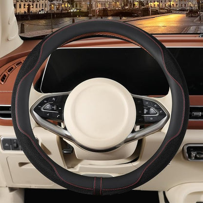 14 inch Steering Wheel Cover for Prius Civic, Nappa Microfiber Leather Non-Slip Breathable Fabric, Warm in Winter and Cool in Summer, Black Small 13.5 inch to 14 inch
