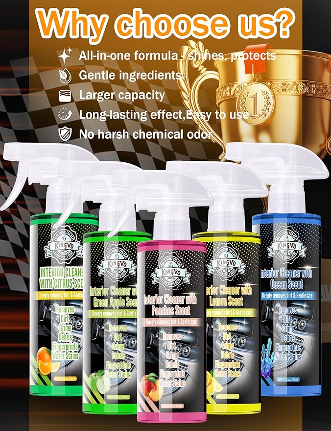 Car Cleaner Interior, Leather Cleaner Upholstery Interior Ceaning Kit Carpet Dashboard Shiny Car Stuff for Vinyl,Plastic,Fabric,Carpet & More,Citrus Scent