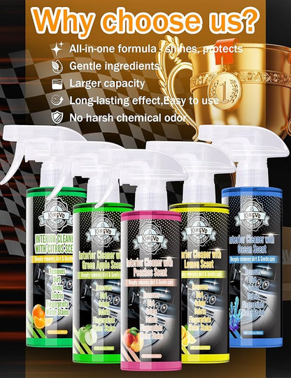 Car Cleaner Interior, Leather Cleaner Upholstery Interior Ceaning Kit Carpet Dashboard Shiny Car Stuff for Vinyl,Plastic,Fabric,Carpet & More,Citrus Scent