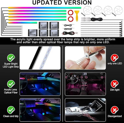 Dreamcolor Acrylic Interior Car LED Strip Light with Wireless APP, RGB 22 in 1 with 175 inches 600 LEDs Fiber Optic Ambient Lighting Kits, Dynamic Chasing Music Sync Neon LED Strip for Car Accessories