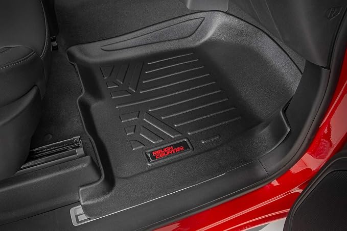 Rough Country All Weather Floor Mats Set for Dodge Ram 1500 Quad-Cab (2012-2018) w/Front Row Bench Seat - Custom Fit Floor Armor, Raised Lip, Easy Clean