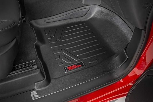 Rough Country All Weather Floor Mats Set for Dodge Ram 1500 Quad-Cab (2012-2018) w/Front Row Bench Seat - Custom Fit Floor Armor, Raised Lip, Easy Clean