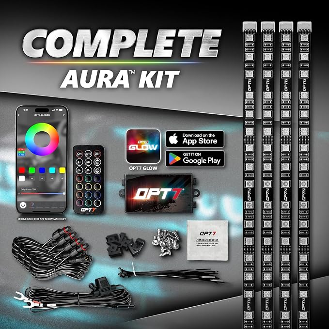 OPT7 Aura Pro Halo Accent Lights for 2008-2023 Dodge Challenger with App & Remote Control, Car Neon Accent Lighting Accessories, 12" Multi-Color LED Strip