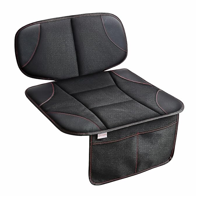 Siivton Car Seat Protector for Kids, Anti-Slip Design, Thick Padding, Prevents Seat Marks, 2 Storage Pockets for Toys & Snacks, Fits Most Cars, Black - 1 Pack